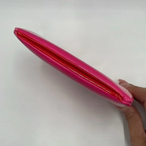 Kate Spade Patent Red and Hot Pink Striped Zip Small Wallet/Bag/Pouch 6" Wide - Picture 7 of 13